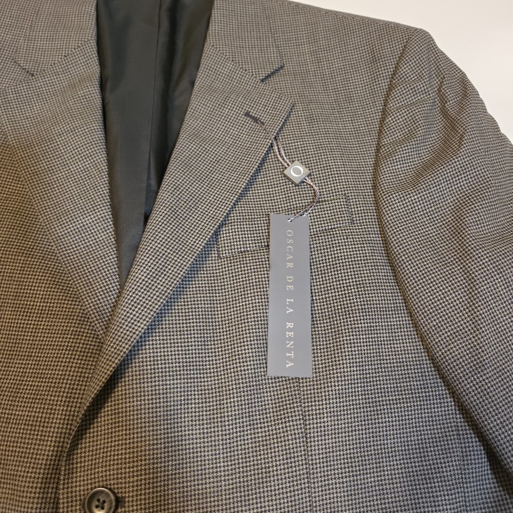 Oscar De La Renta Men's Sport Coat Blazer Two Button Brown Houndstooth Wool 44R